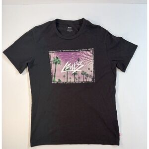 Levis Stussy Style Script Palm Tree Graphic T Shirt Mens Medium Black Cali